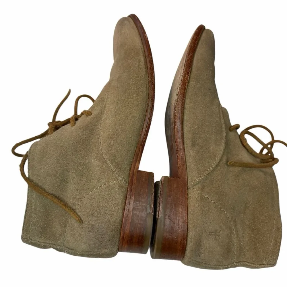 Frye Suede Carly Chukka Boots Taupe Lace Up Leather flat bootie size 7